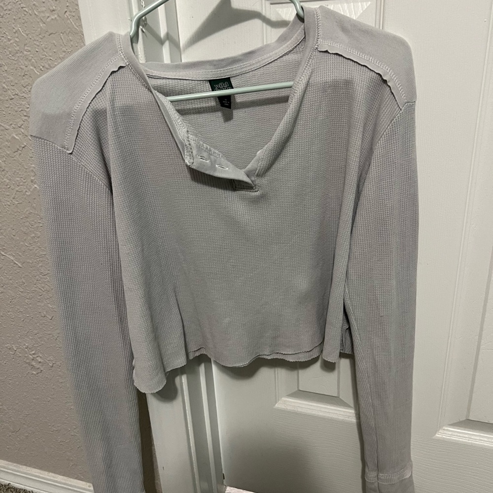 Waffle Knit Cropped Long Sleeve